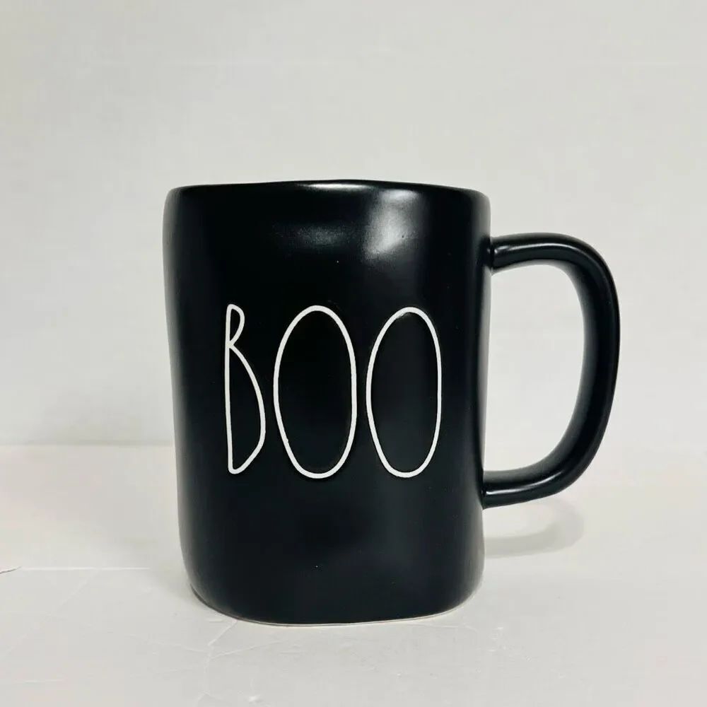 Rae Dunn BOO Mug Black With White Letters EUC